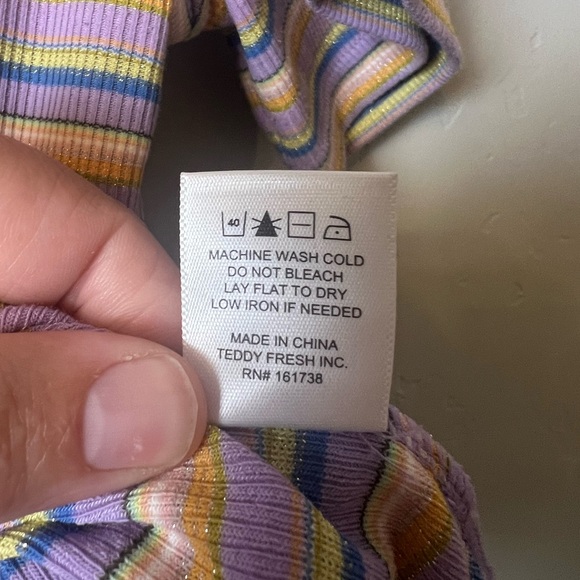Teddy Fresh Need A Hug Ribbed Striped Mock Neck Crop Top Lurex Lavender Large - Picture 5 of 6